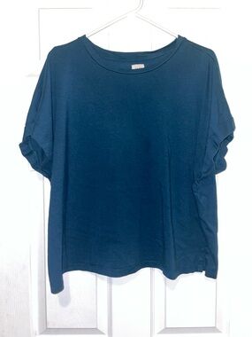 Jag teal modal blend drape cuff tee shirt sustainable minimalist